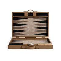 Zodax Geneva 19" Folding Backgammon Board Game Set – Suede Leather Playing Surface - Taupe