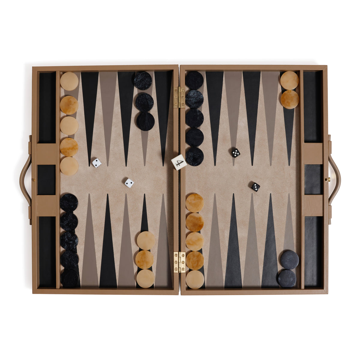 Zodax Geneva 19" Folding Backgammon Board Game Set – Suede Leather Playing Surface - Taupe