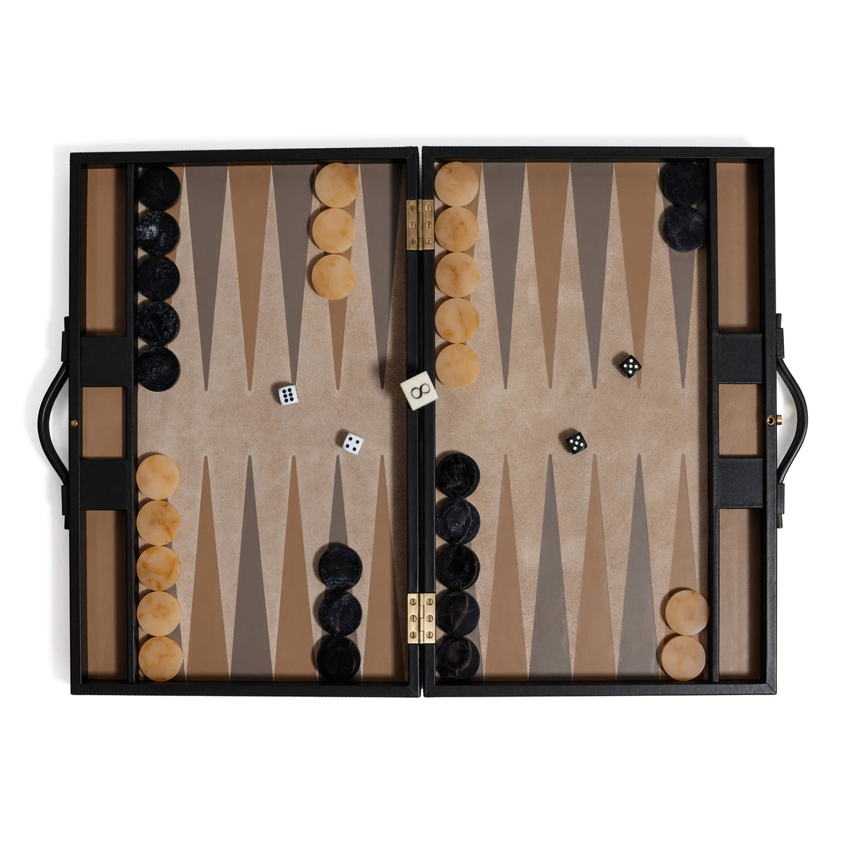 Zodax Geneva 19" Folding Backgammon Board Game Set – Suede Leather Playing Surface - Midnight Black