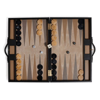 Zodax Geneva 19" Folding Backgammon Board Game Set – Suede Leather Playing Surface - Midnight Black