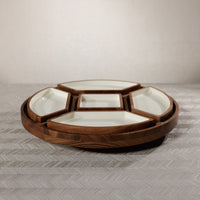 Zodax Acacia Wood Lazy Susan Serving Tray with 5 Condiment Sections