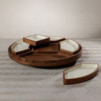 Zodax Acacia Wood Lazy Susan Serving Tray with 5 Condiment Sections