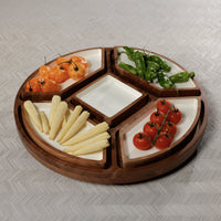 Zodax Acacia Wood Lazy Susan Serving Tray with 5 Condiment Sections