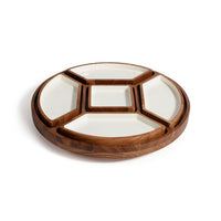 Zodax Acacia Wood Lazy Susan Serving Tray with 5 Condiment Sections