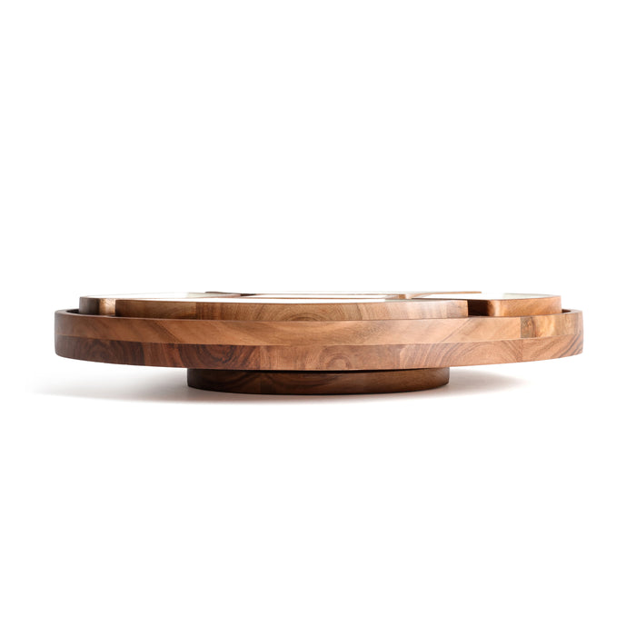 Zodax Acacia Wood Lazy Susan Serving Tray with 5 Condiment Sections