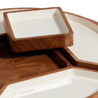 Zodax Acacia Wood Lazy Susan Serving Tray with 5 Condiment Sections