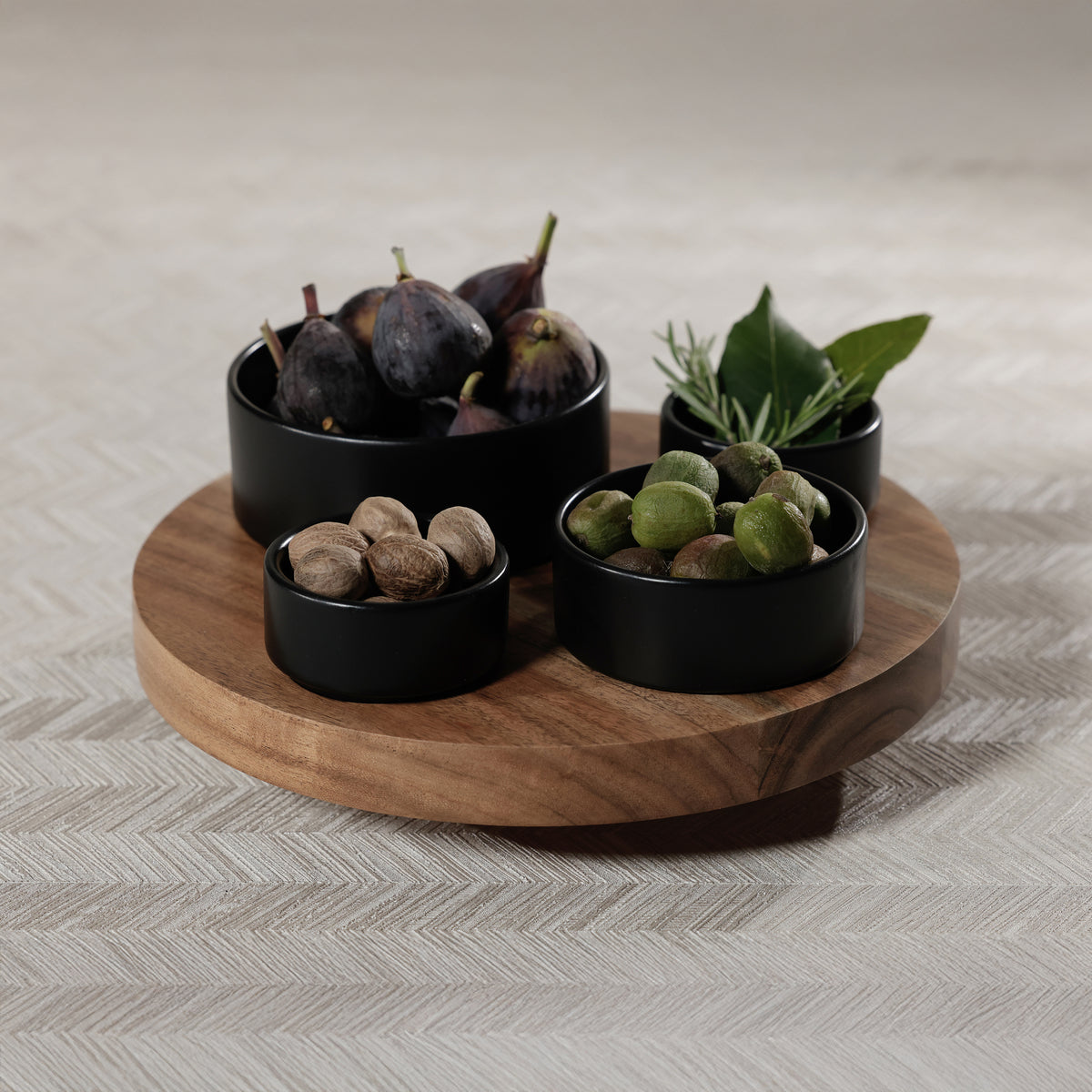 Zodax Acacia Wood Lazy Susan with 4 Condiment Bowls