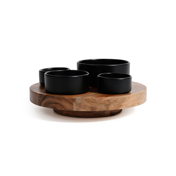 Zodax Acacia Wood Lazy Susan with 4 Condiment Bowls