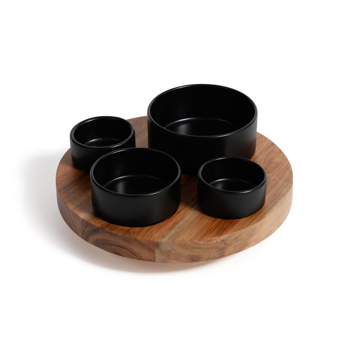 Zodax Acacia Wood Lazy Susan with 4 Condiment Bowls