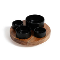 Zodax Acacia Wood Lazy Susan with 4 Condiment Bowls