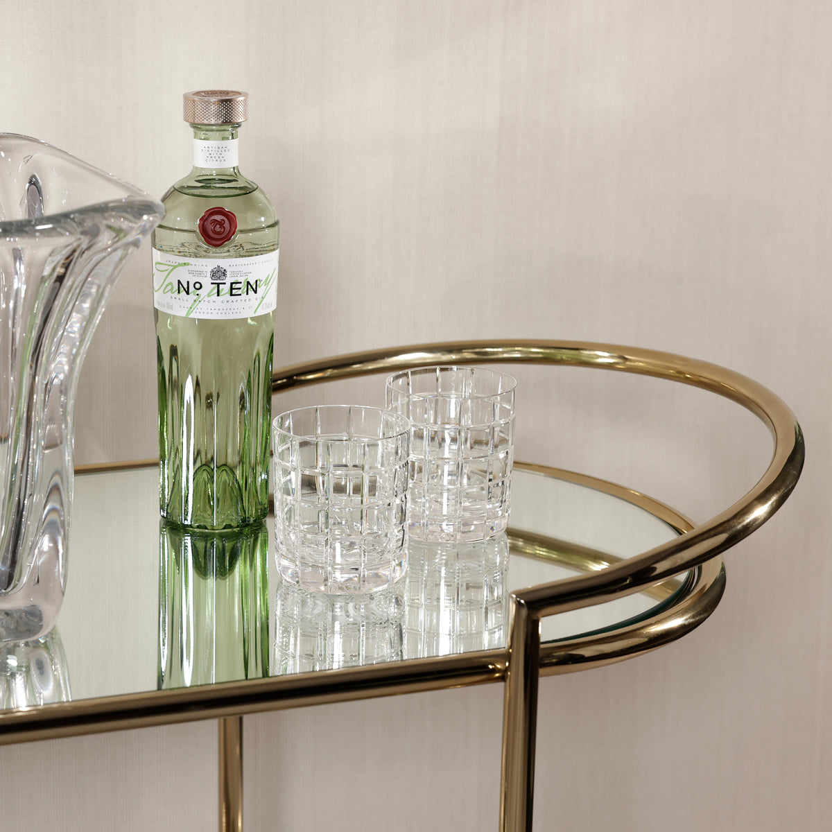 Zodax Console Bar Cart with Mirrored Shelves
