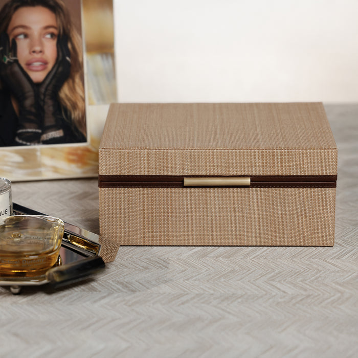 Zodax Linea Raffia Jewelry Box with Leather Trim