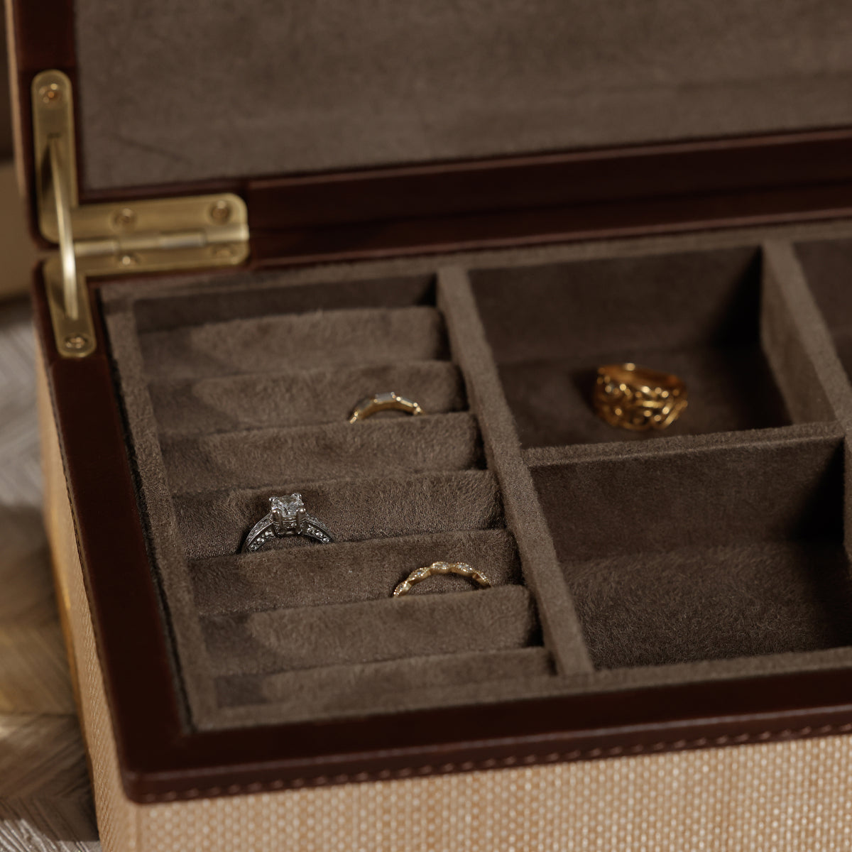 Zodax Linea Raffia Jewelry Box with Leather Trim