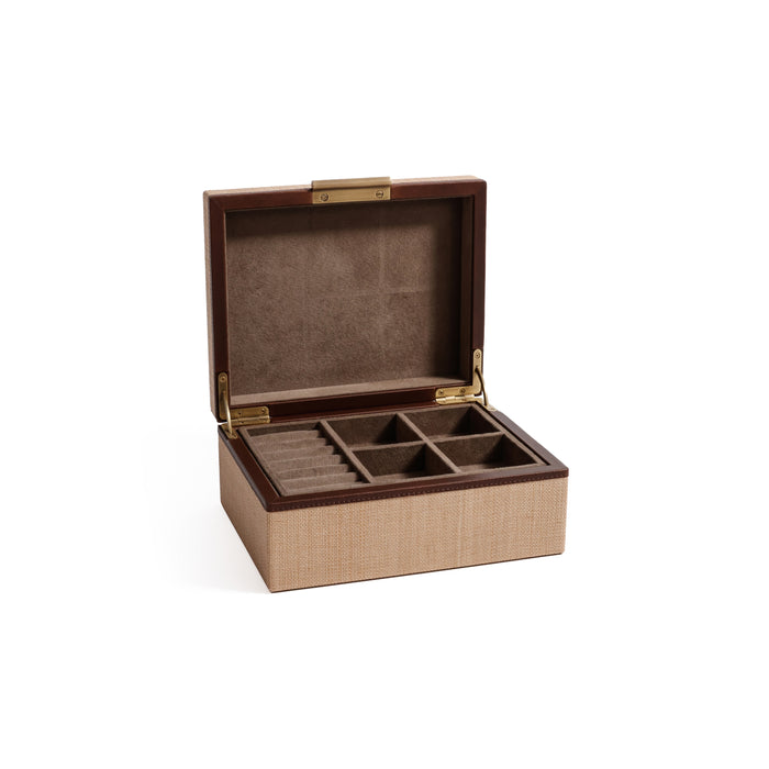 Zodax Linea Raffia Jewelry Box with Leather Trim