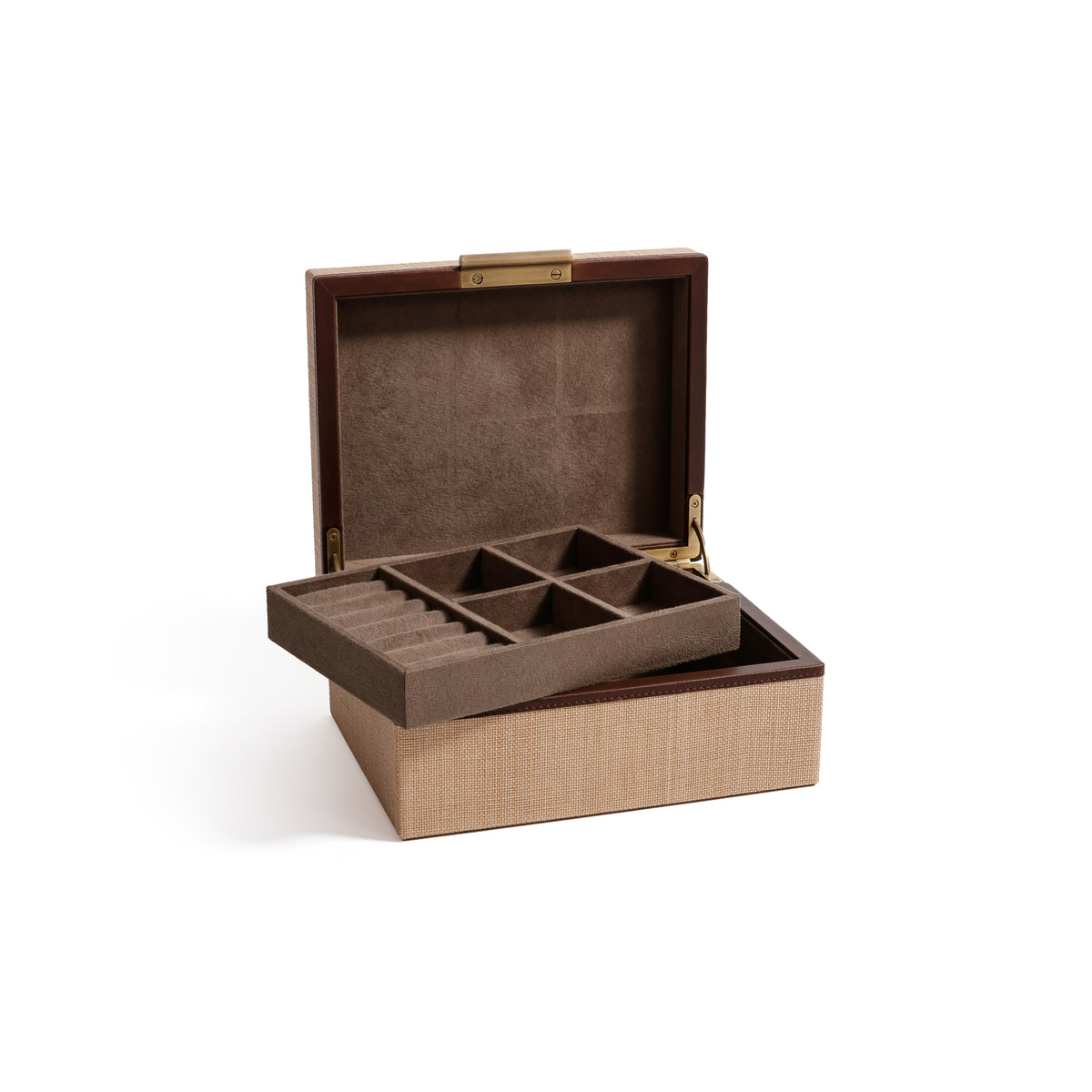 Zodax Linea Raffia Jewelry Box with Leather Trim