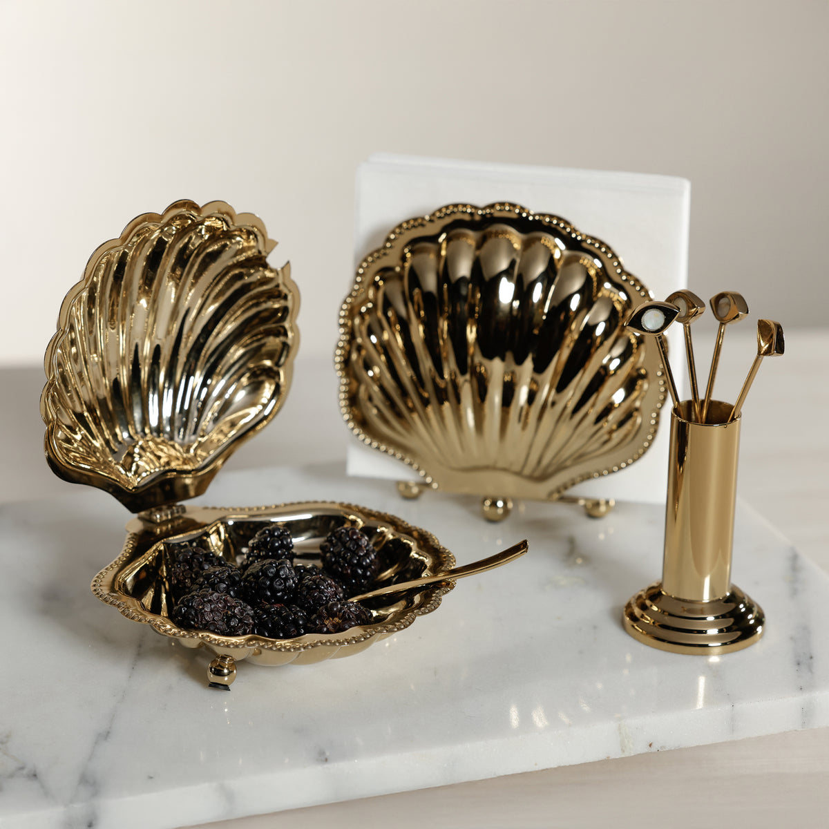 Zodax Cap Ferrat Fan Shell Napkin Holder - Gold