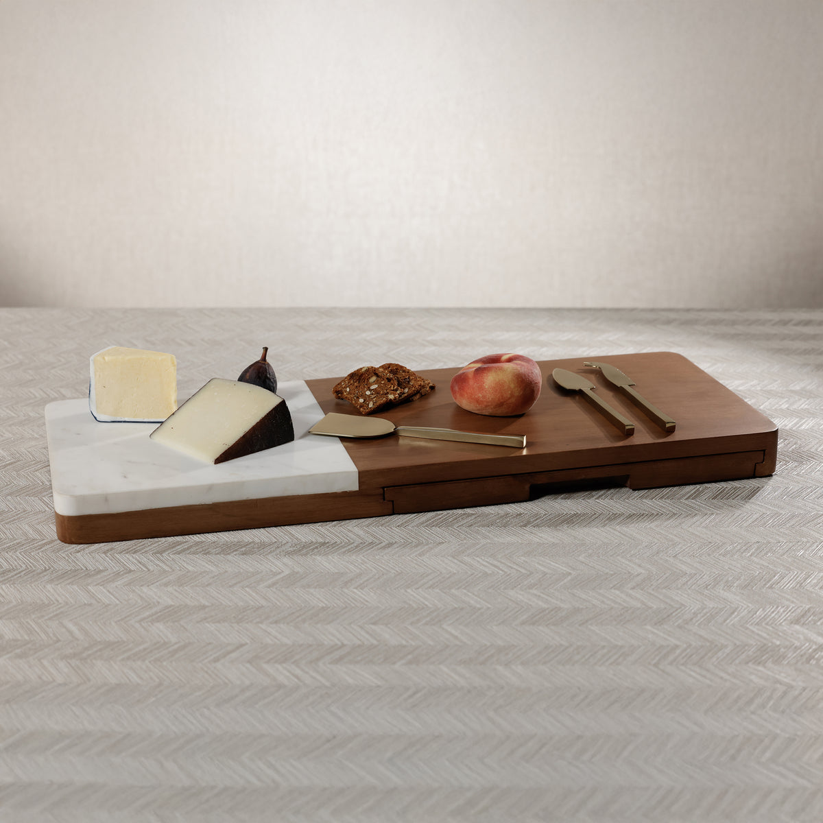 Zodax Marble & Mango Wood Charcuterie Board with Cheese Knife Set