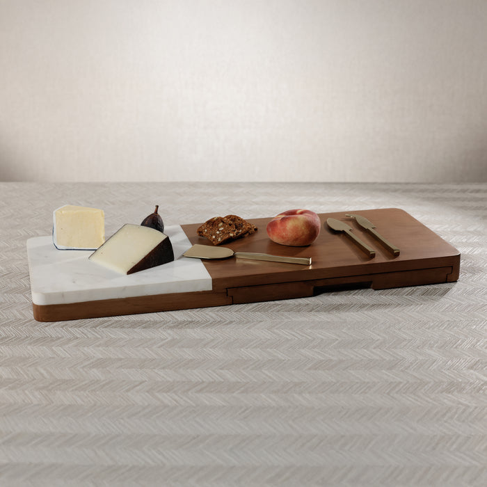 Zodax Marble & Mango Wood Charcuterie Board with Cheese Knife Set