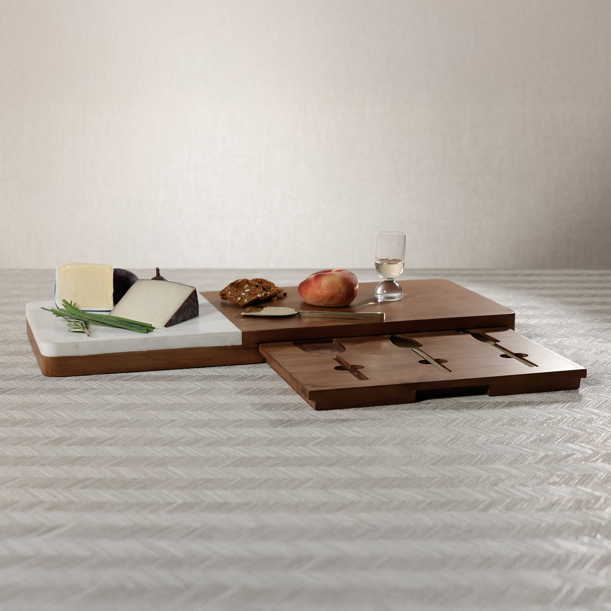 Zodax Marble & Mango Wood Charcuterie Board with Cheese Knife Set