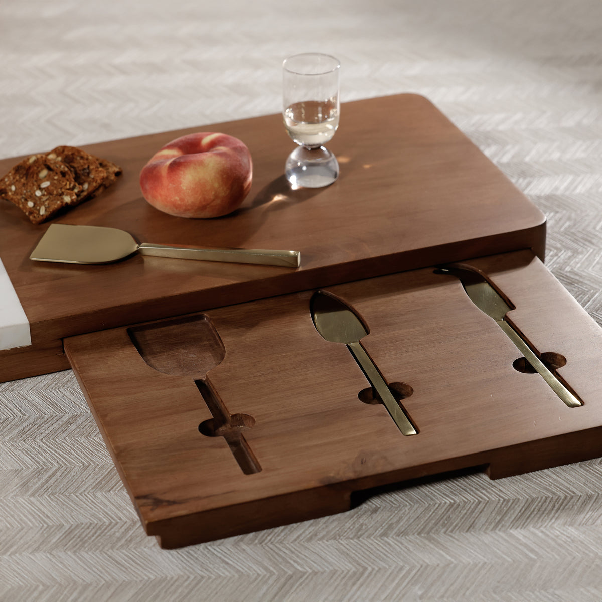 Zodax Marble & Mango Wood Charcuterie Board with Cheese Knife Set