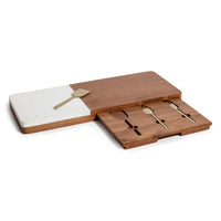 Zodax Marble & Mango Wood Charcuterie Board with Cheese Knife Set