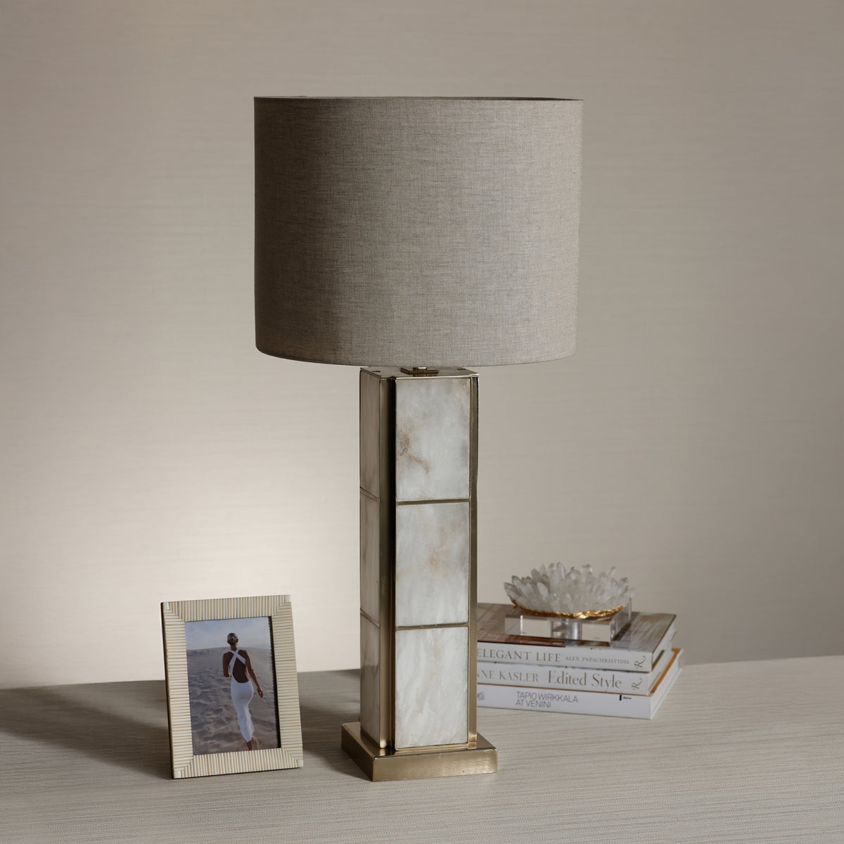 Zodax Golden Shore Alabaster Table Lamp with Shade