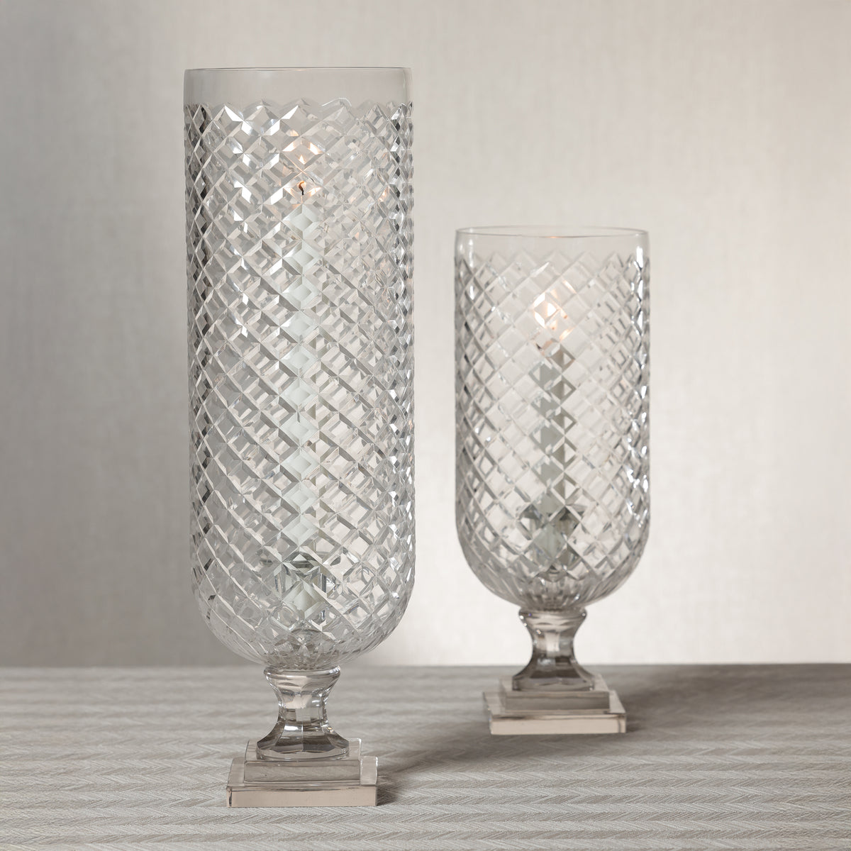 Zodax Maison de Verre Diamond Cut Glass Hurricane Taper Holder, 6" x 16"