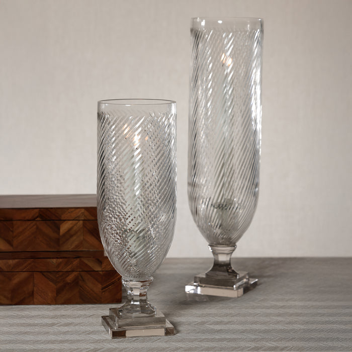 Zodax Maison de Verre Whisper Cut Glass Hurricane Taper Holder, 5" x 16"