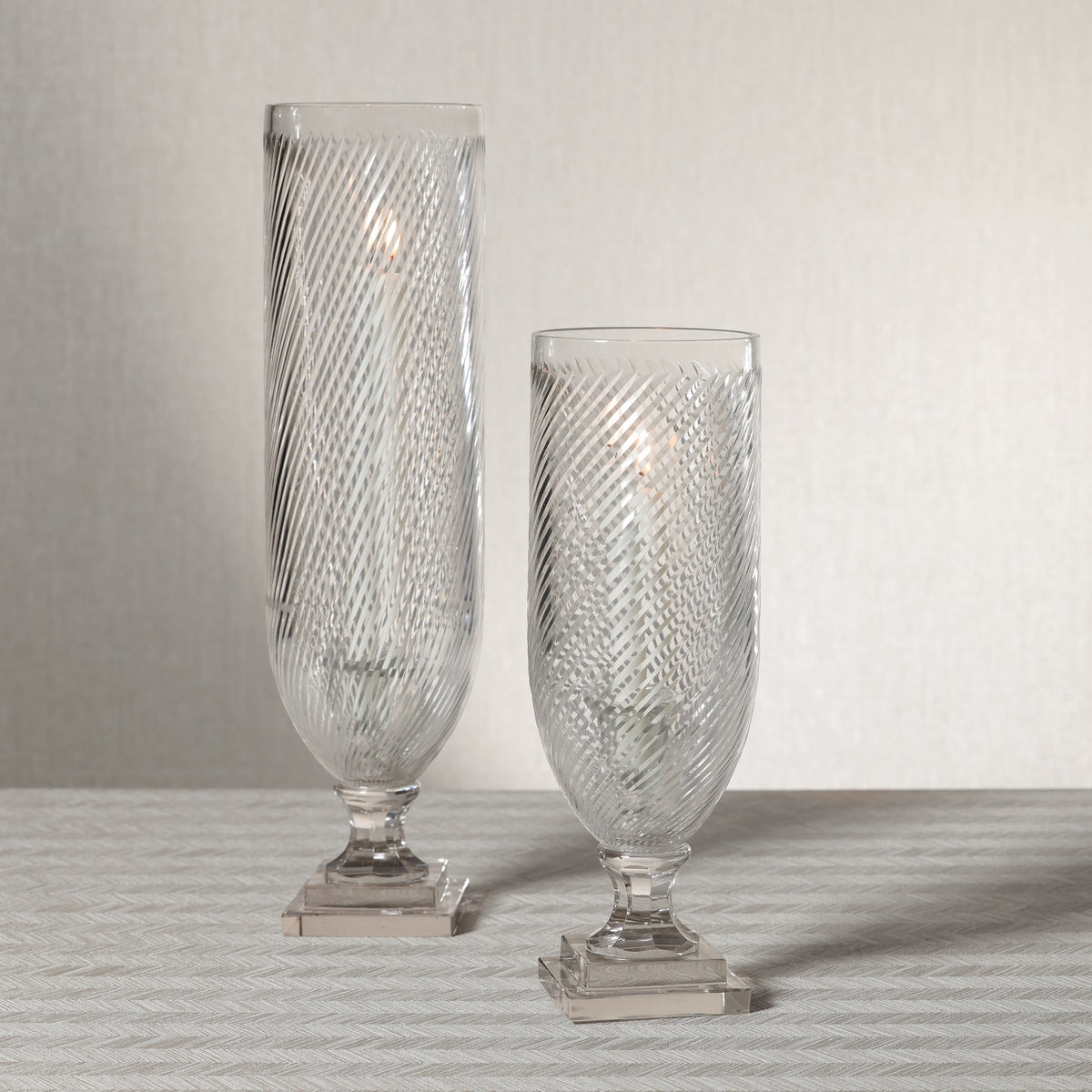 Zodax Maison de Verre Whisper Cut Glass Hurricane Taper Holder, 5" x 16"