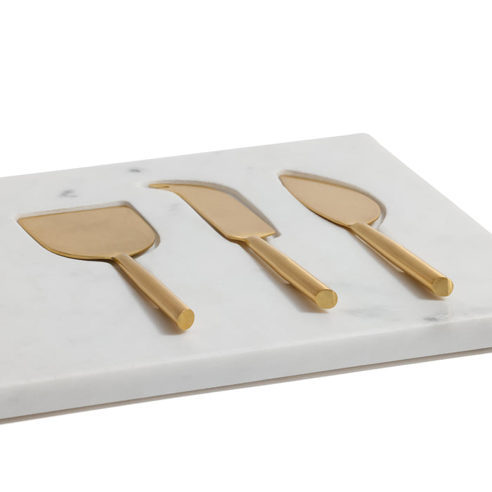 Zodax White Marble Cheese Tray with Set of 3 Cheese Tools