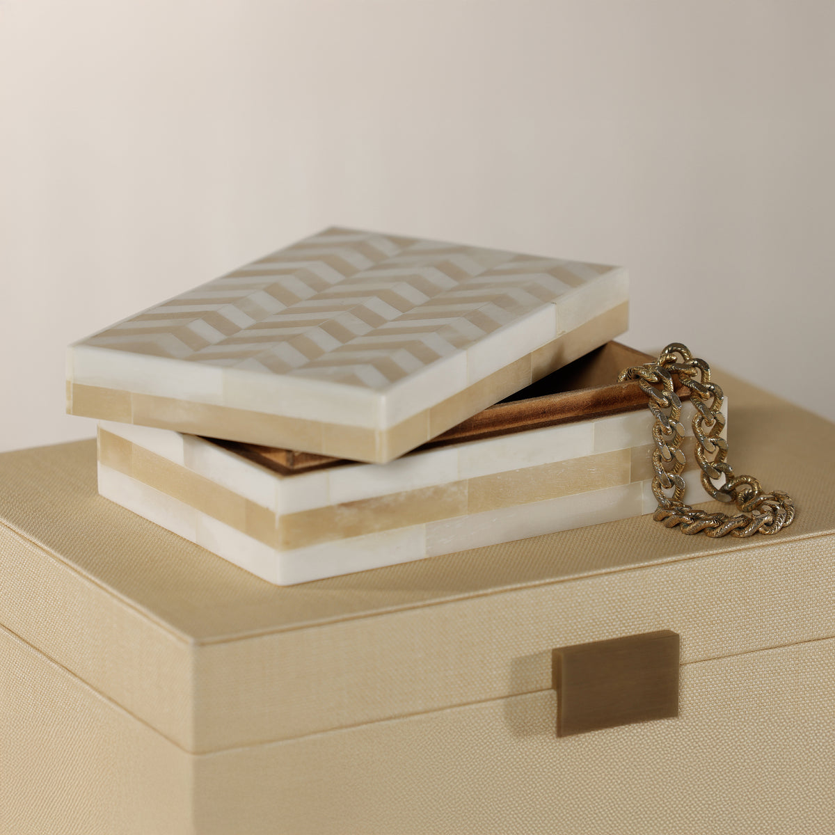 Zodax Antique White Bone Box with Chevron Pattern