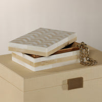 Zodax Antique White Bone Box with Chevron Pattern