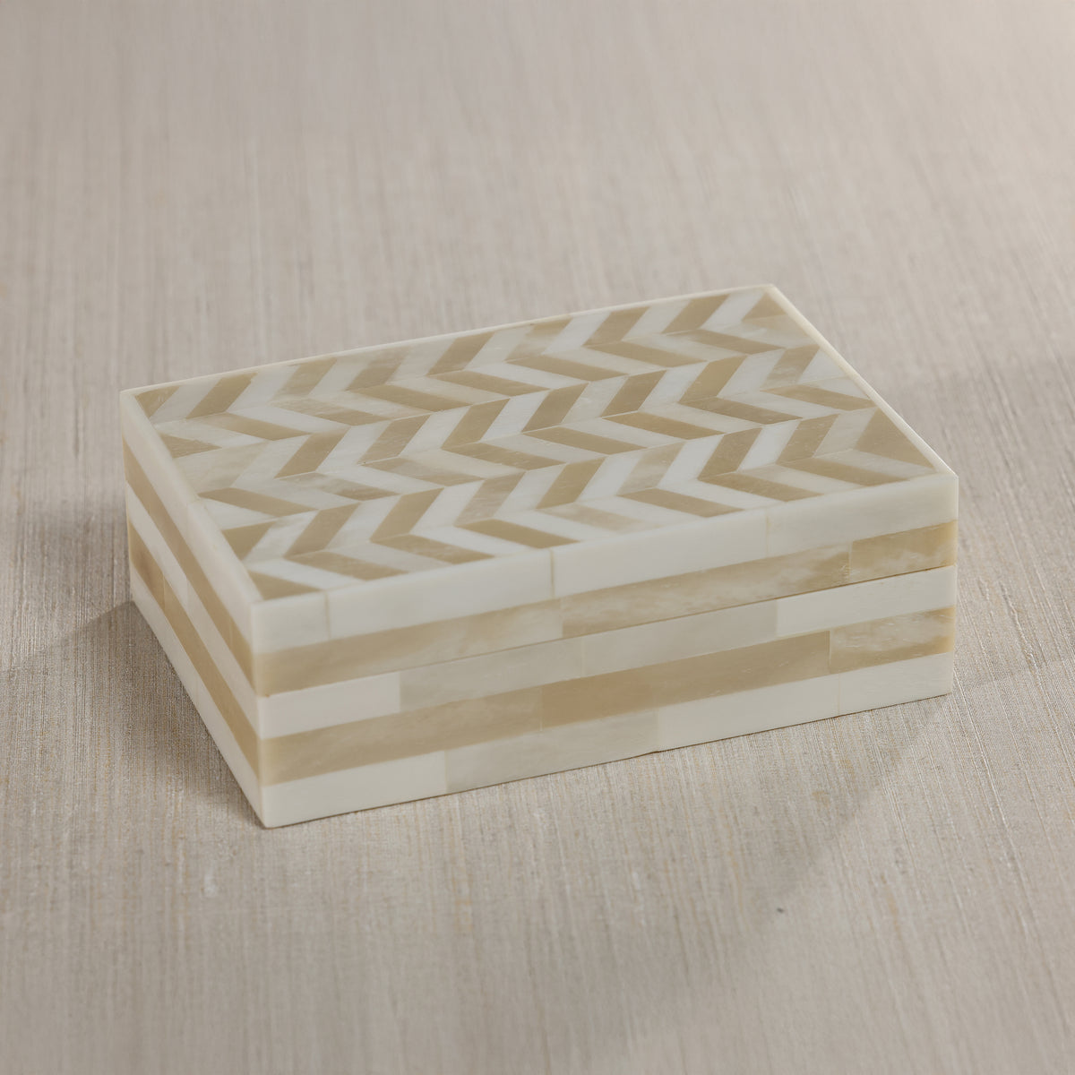 Zodax Antique White Bone Box with Chevron Pattern