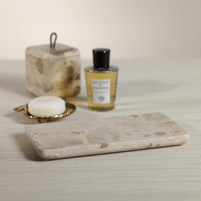 Zodax Marble Vanity Tray for Bathroom Countertop - Beige Crema Fossil
