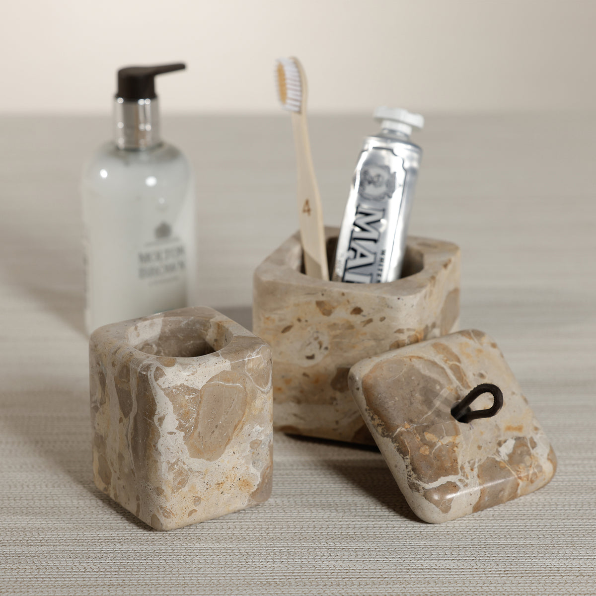 Zodax Marble Bathroom Lidded Vanity Jar - Beige Crema Fossil