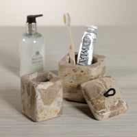 Zodax Marble Bathroom Lidded Vanity Jar - Beige Crema Fossil