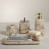 Zodax Marble Bathroom Lidded Vanity Jar - Beige Crema Fossil