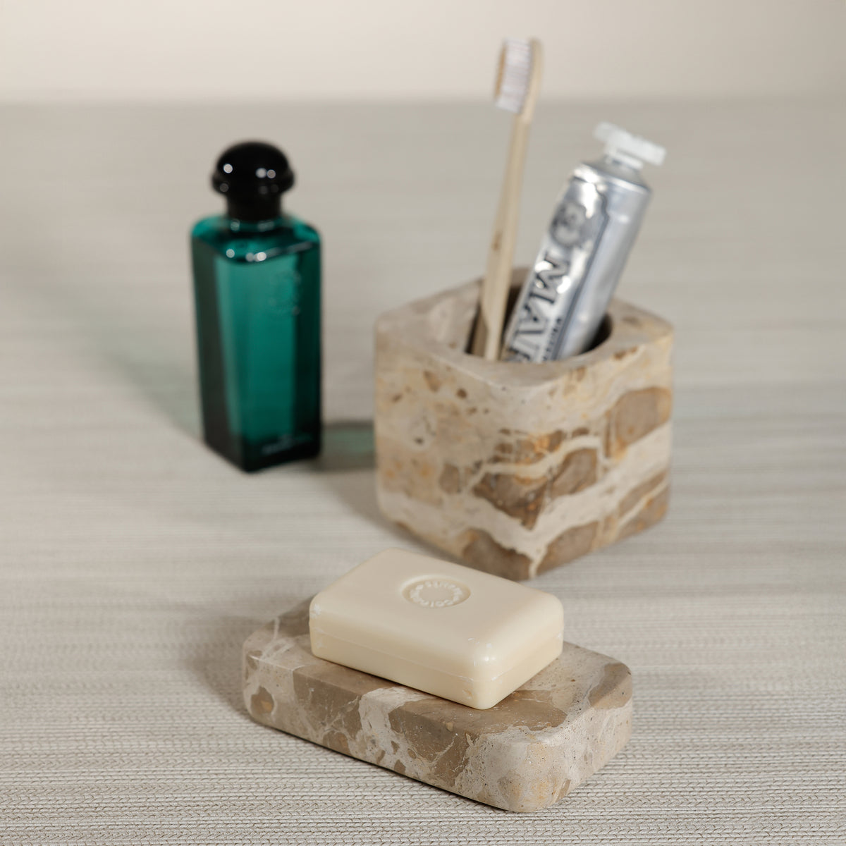 Zodax Marble Bathroom Soap Dish Holder - Beige Crema Fossil