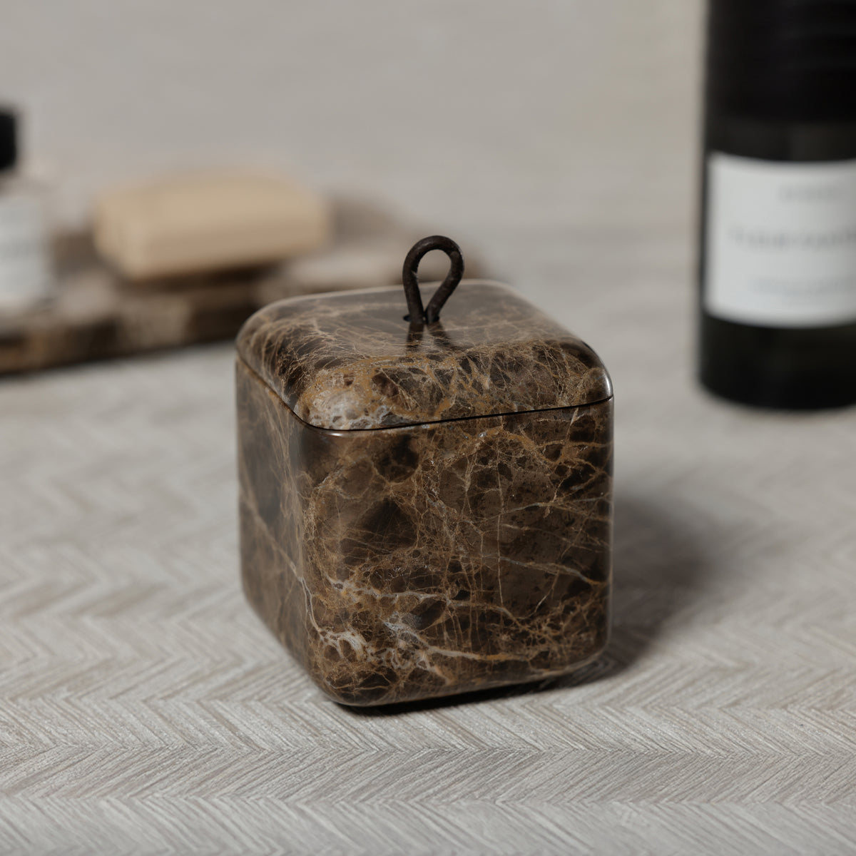Zodax Marble Bathroom Lidded Vanity Jar - Dark Brown Marrón Emperador
