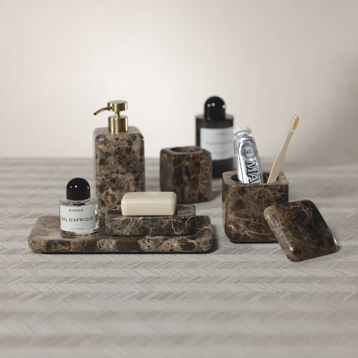 Zodax Marble Bathroom Lidded Vanity Jar - Dark Brown Marrón Emperador