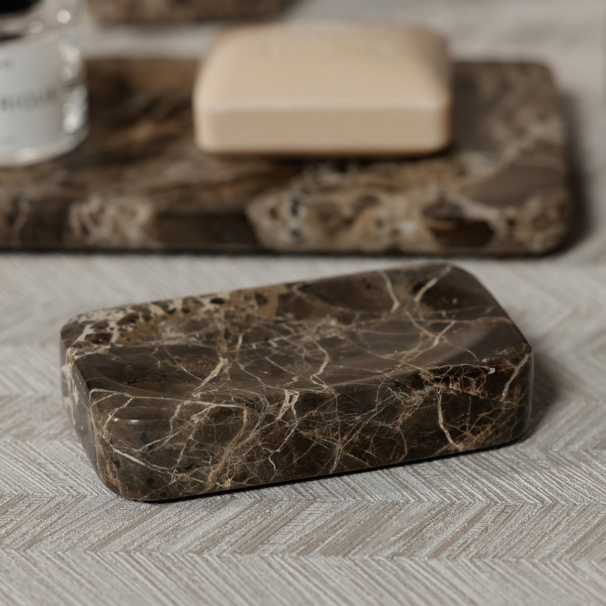 Zodax Marble Bathroom Soap Dish Holder - Dark Brown Marrón Emperador