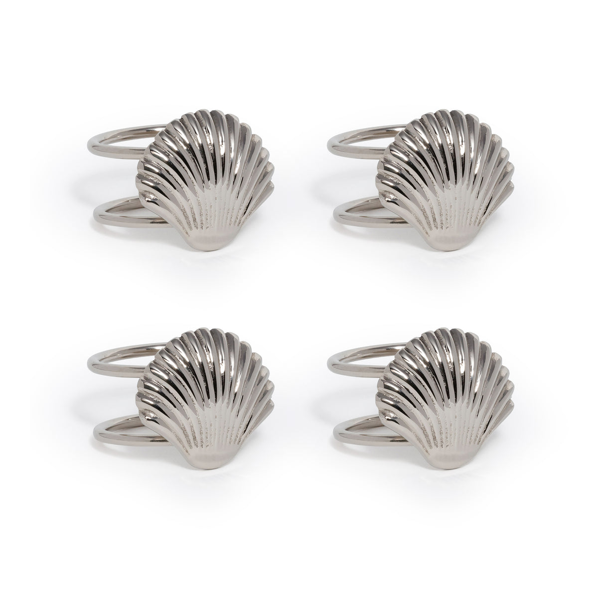 Zodax Cap Ferrat Fan Shell Brass Napkin Rings, Set of 4 - Nickel