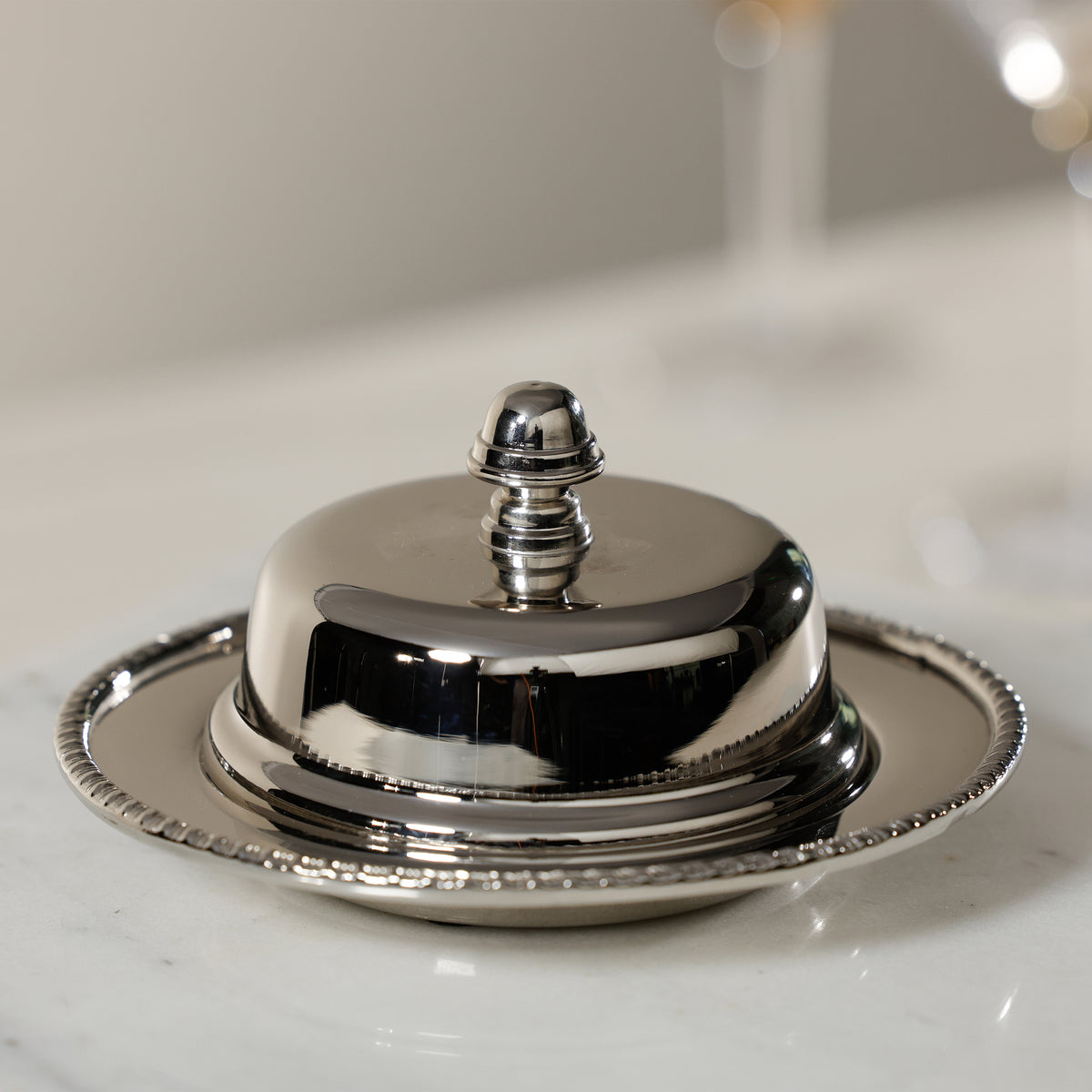Zodax Parisian Butter Dish with Cover and Glass Insert - Nickel