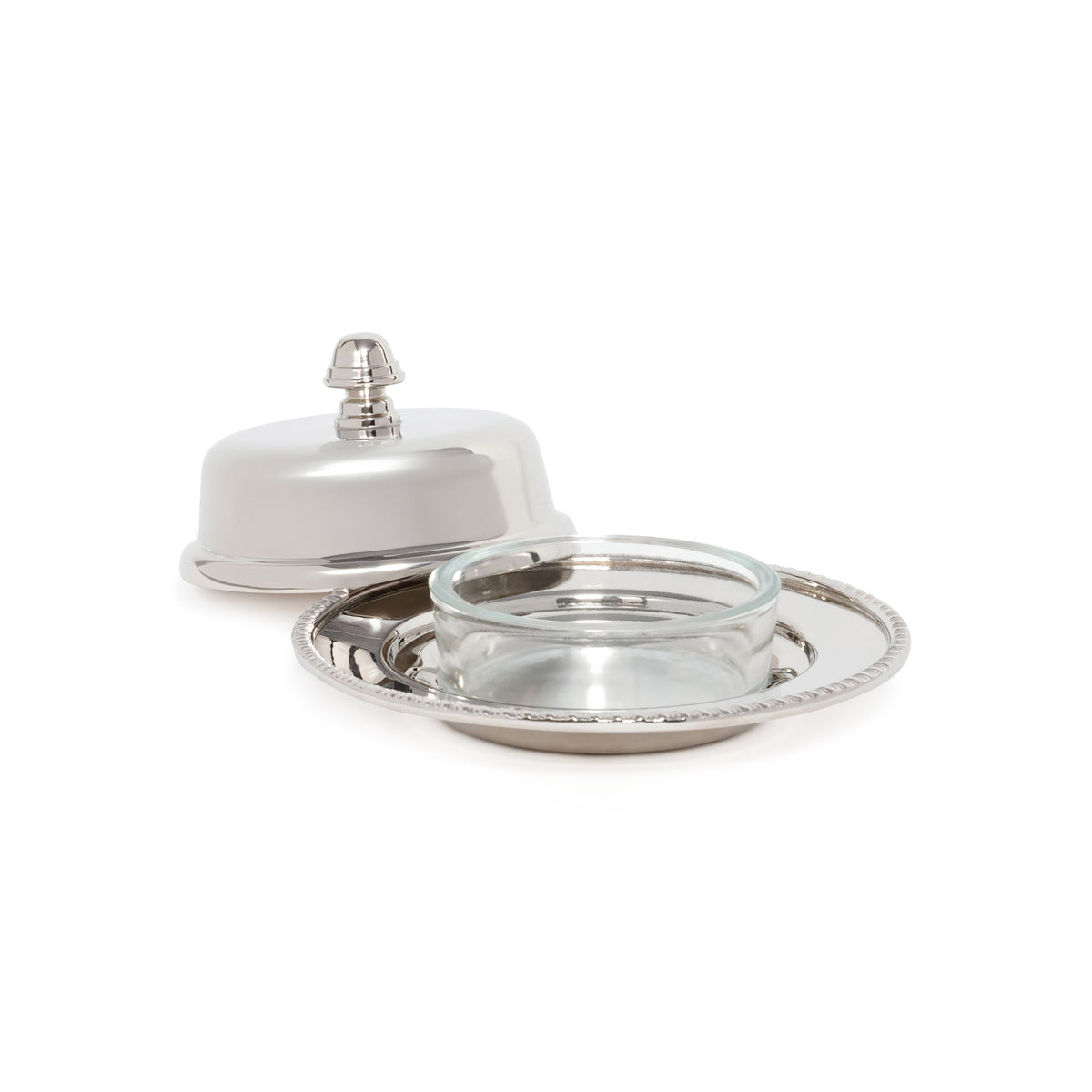 Zodax Parisian Butter Dish with Cover and Glass Insert - Nickel