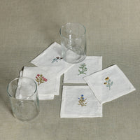 Zodax Embroidered Linen Cocktail Napkins, Set of 6