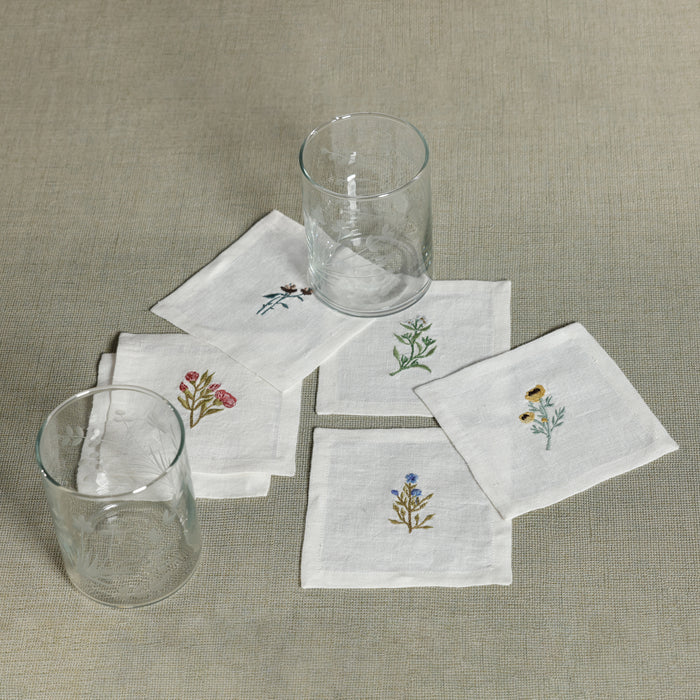 Zodax Embroidered Linen Cocktail Napkins, Set of 6