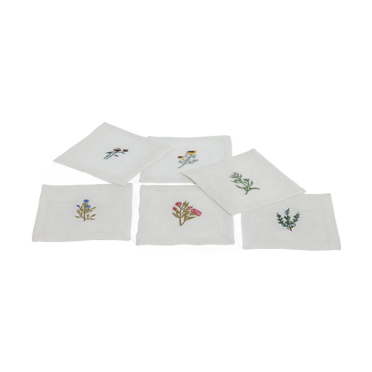 Zodax Embroidered Linen Cocktail Napkins, Set of 6
