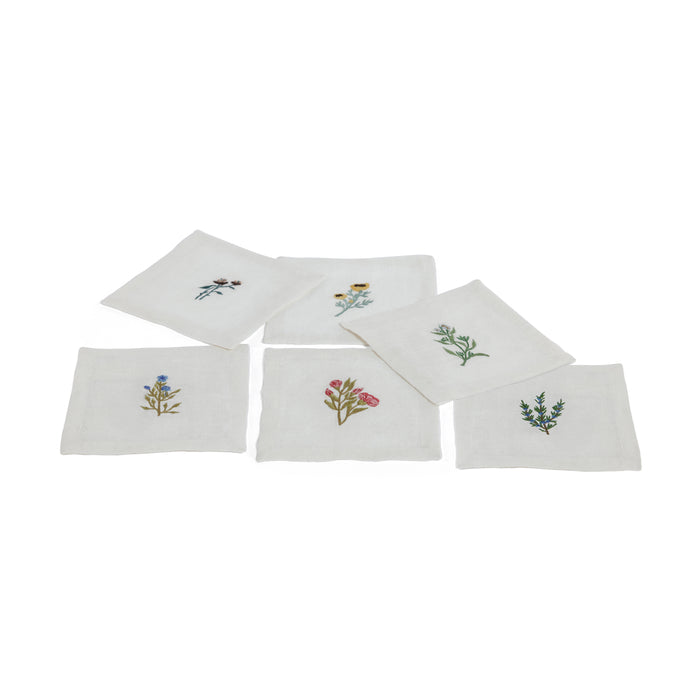 Zodax Embroidered Linen Cocktail Napkins, Set of 6