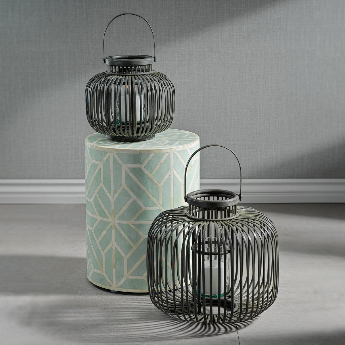 Zodax Dumai Gray Bamboo Decorative Lantern, Small