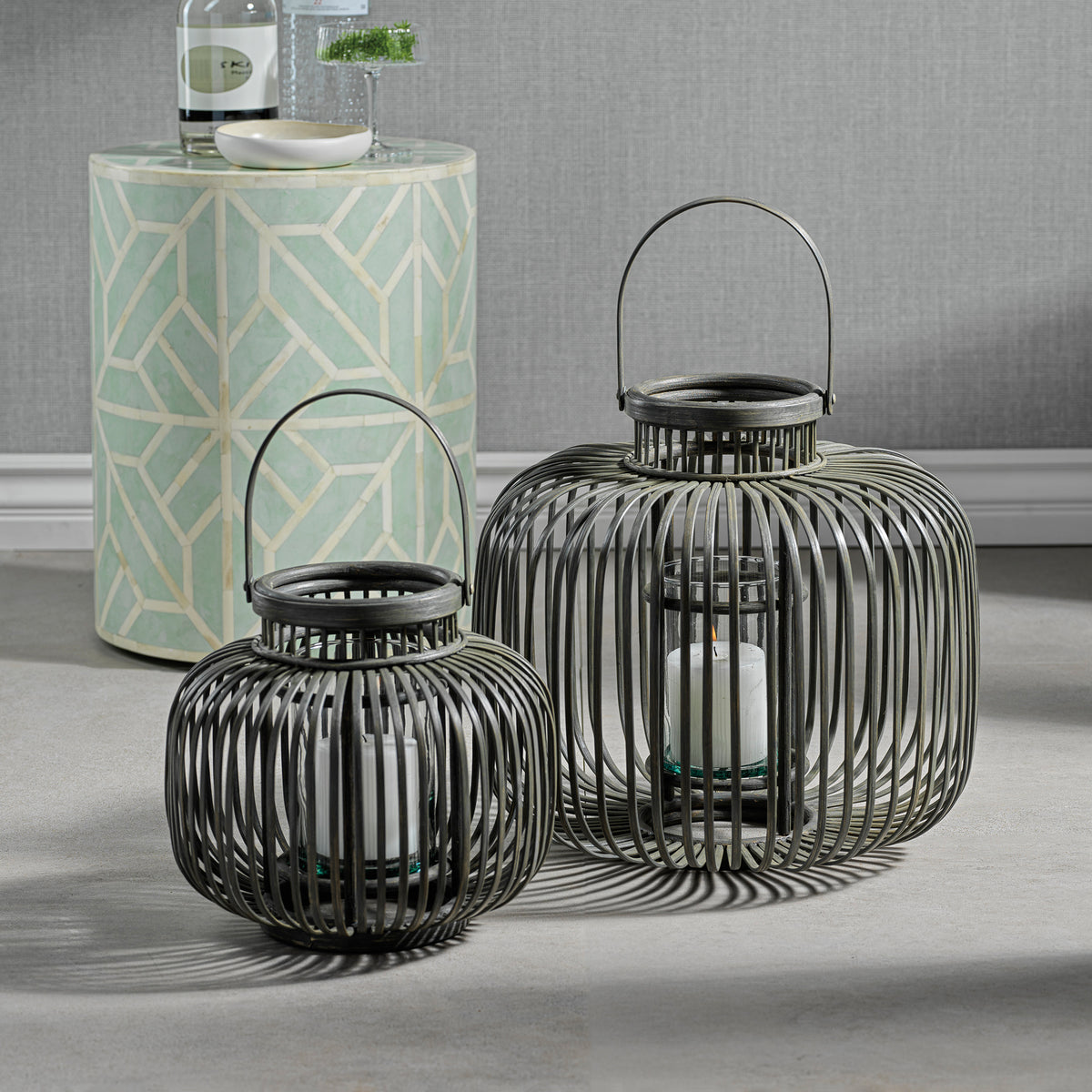 Zodax Dumai Gray Bamboo Decorative Lantern, Large